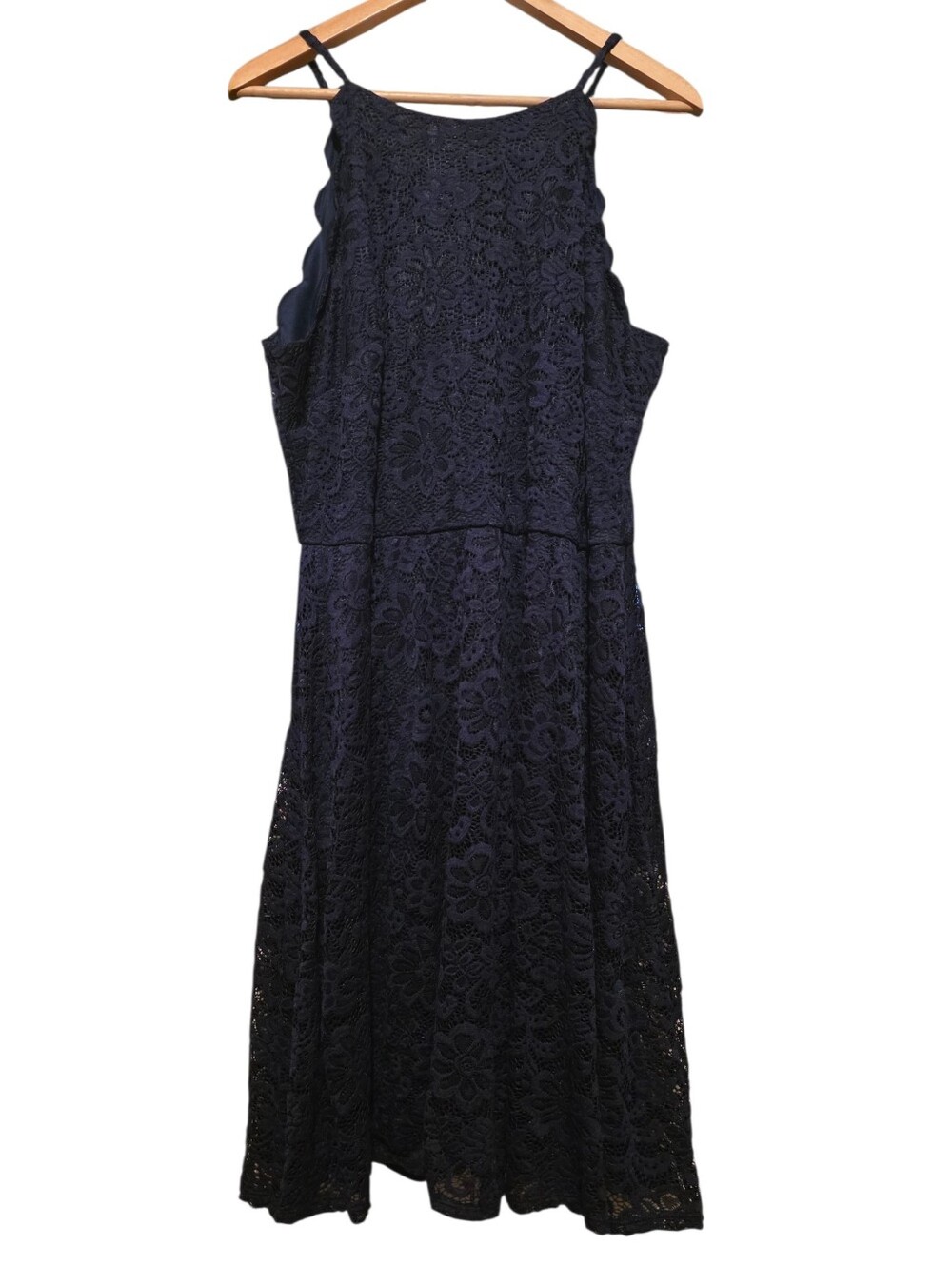 Fortune + Ivy Chander Lace Scallop Trim Cocktail Dress Black/Purple Size 2X VGUC